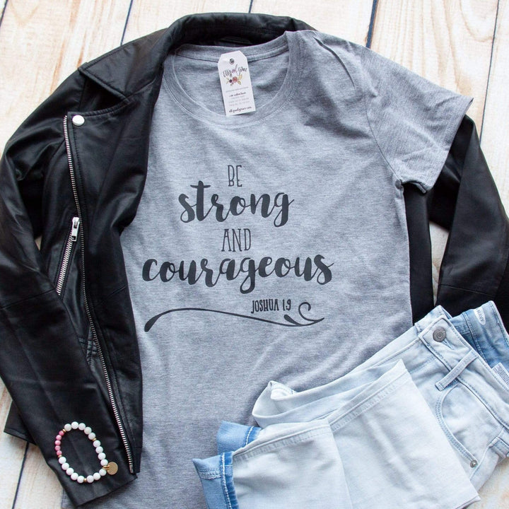 ellyandgrace 880 Be Strong and Courageous Ladies Short Sleeve Shirt