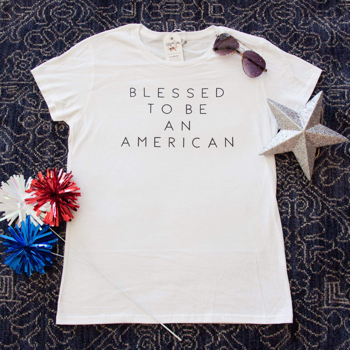 ellyandgrace 880 Blessed to be An American Ladies Short Sleeve Shirt