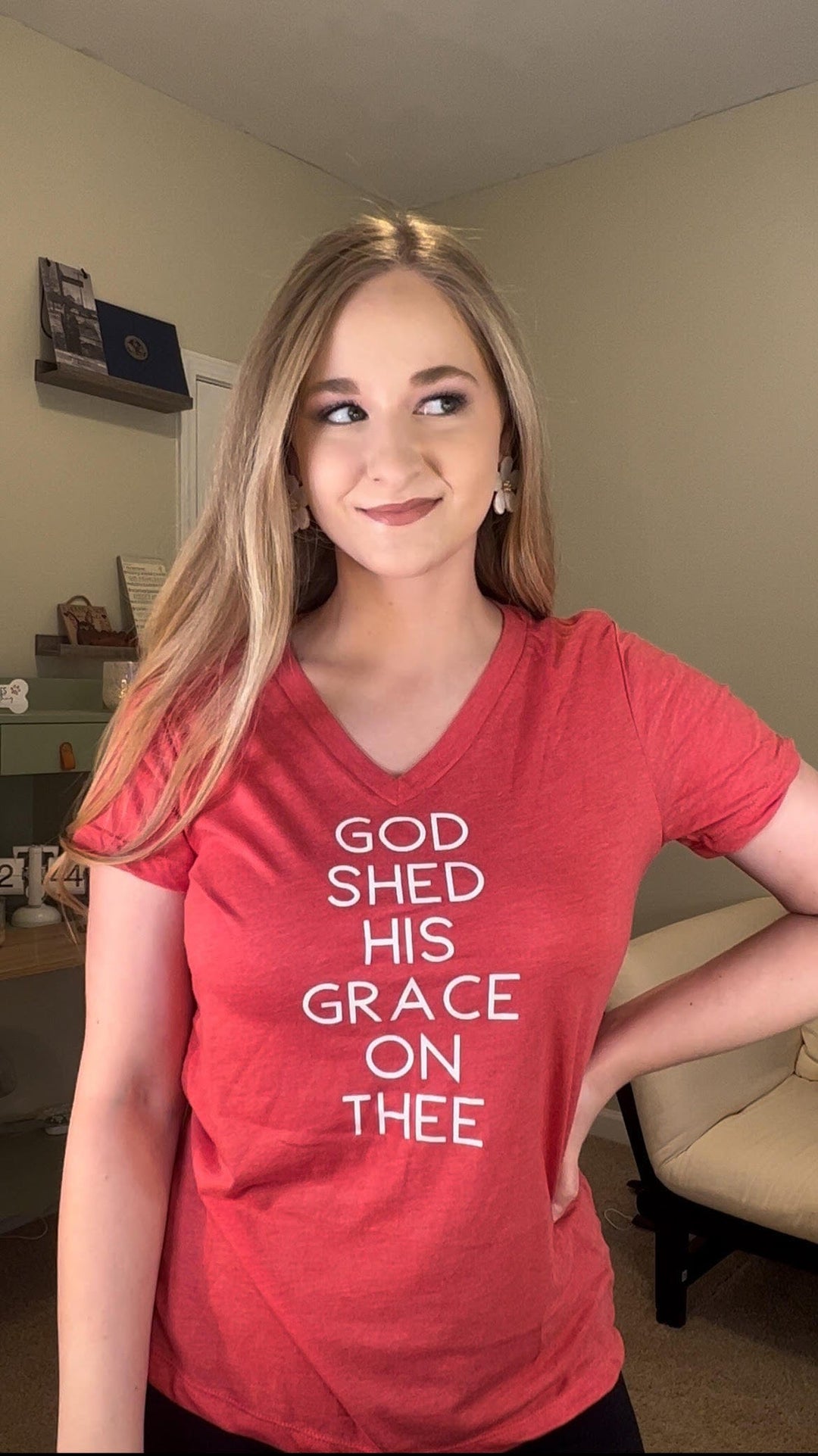 ellyandgrace 880 God Shed His Grace on Thee Ladies Short Sleeve Shirt