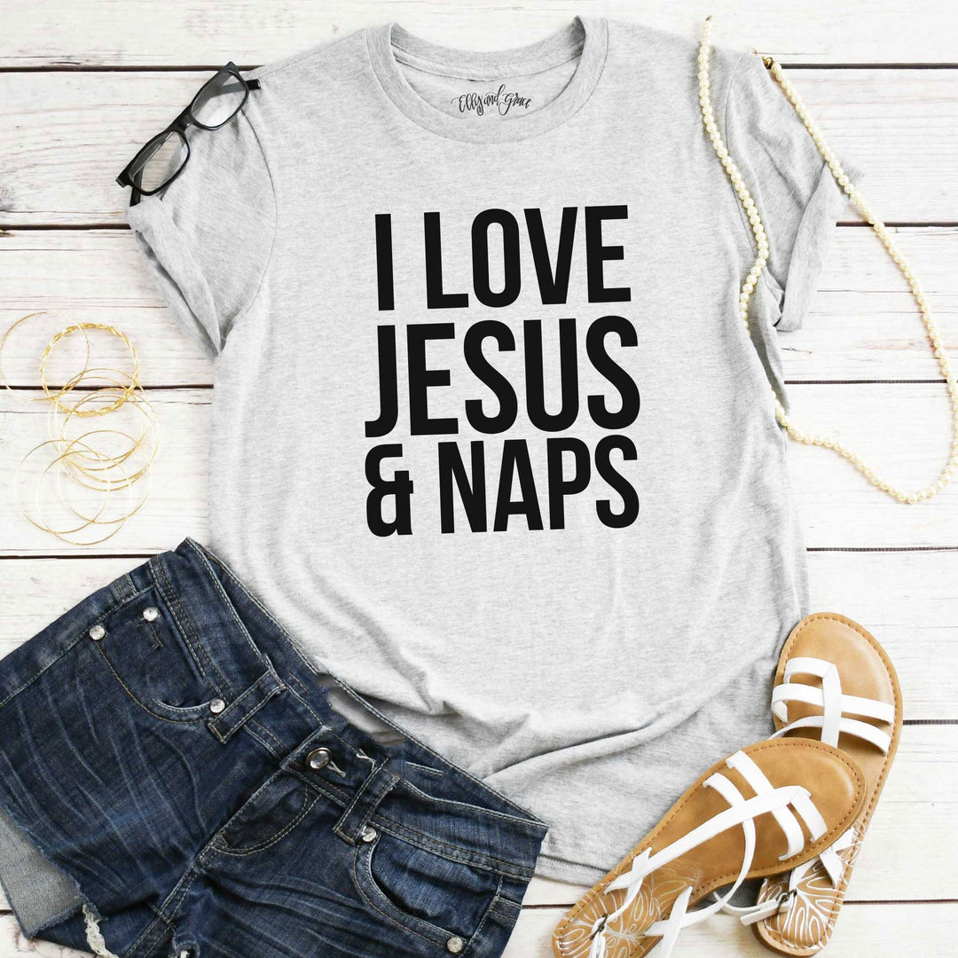 ellyandgrace 880 I Love Jesus and Naps Ladies Short Sleeve Shirt