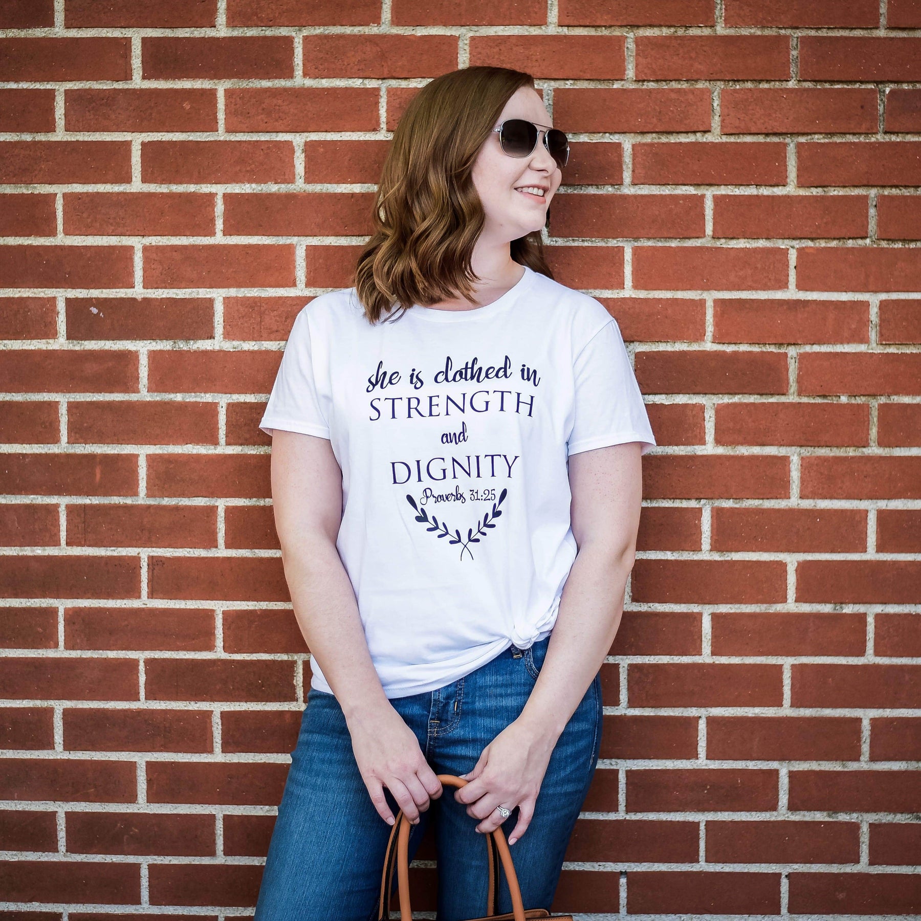 She is Clothed in Strength and Dignity Short Sleeve Christian Shirt