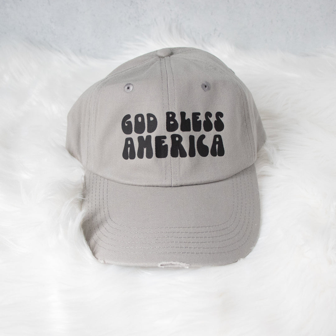 ellyandgrace AP1920 Concrete God Bless America Distressed Hat