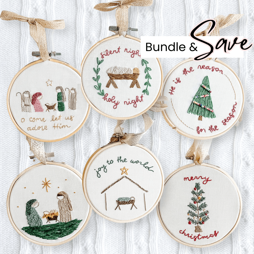 ellyandgrace Bundle 6-PC Christmas Ornament Embroidery Kit Bundle: Silent Night + Joy To The World Ornament Sets