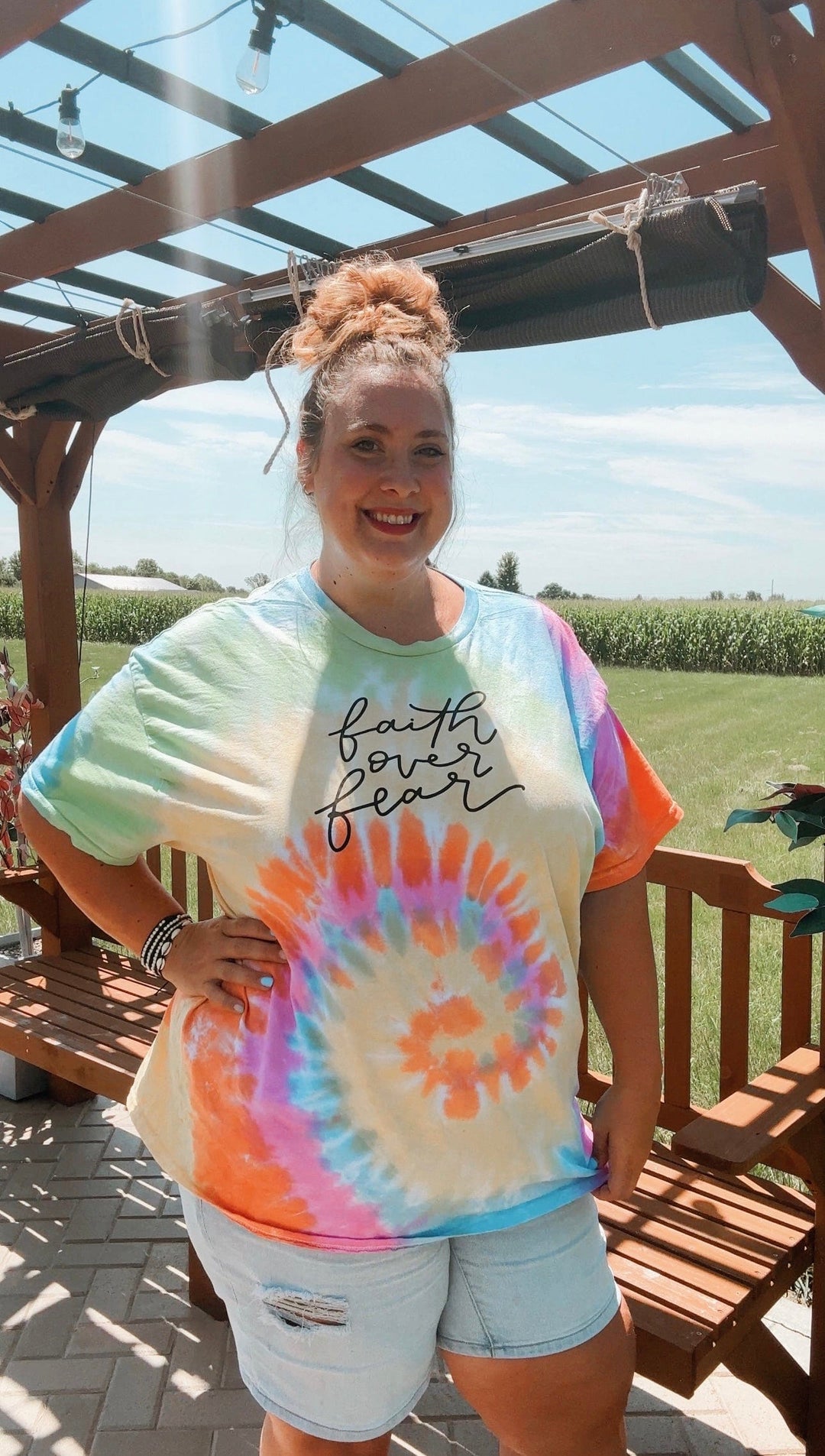 ellyandgrace CD100 Faith Over Fear Tie Dye Unisex Shirt