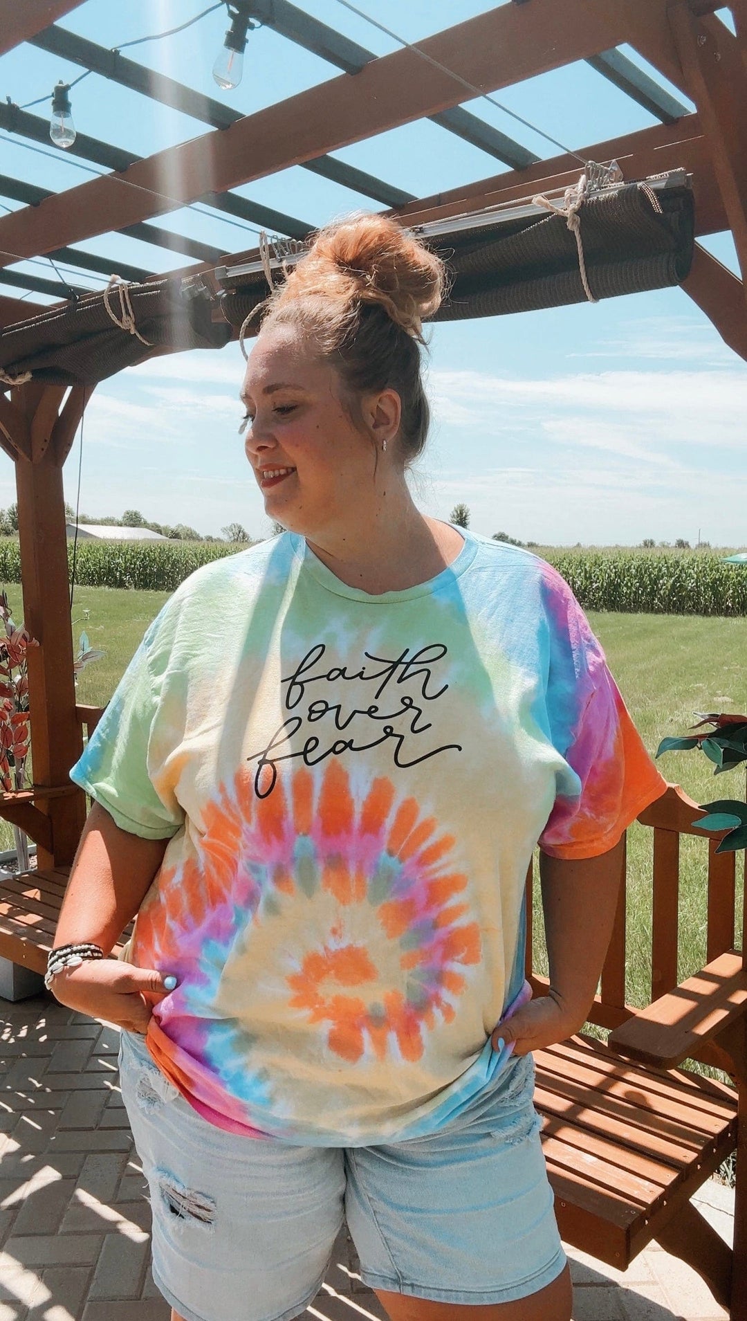 ellyandgrace CD100 Faith Over Fear Tie Dye Unisex Shirt