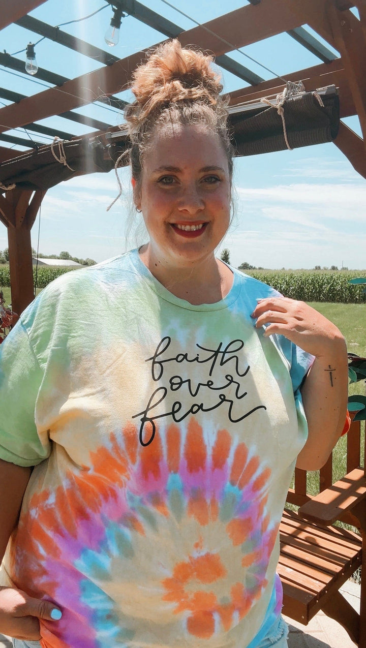 ellyandgrace CD100 Faith Over Fear Tie Dye Unisex Shirt