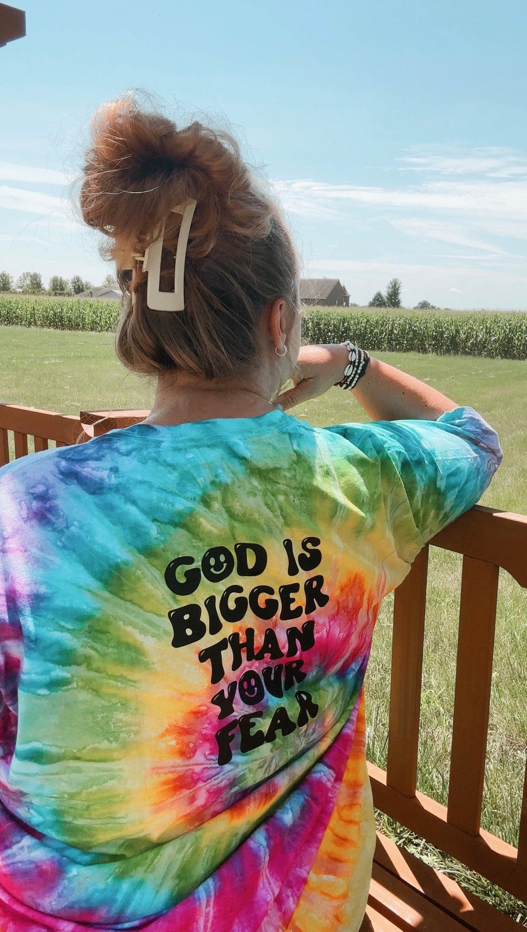 ellyandgrace CD100 God Is Bigger Than Your Fear Tie Dye Unisex Shirt