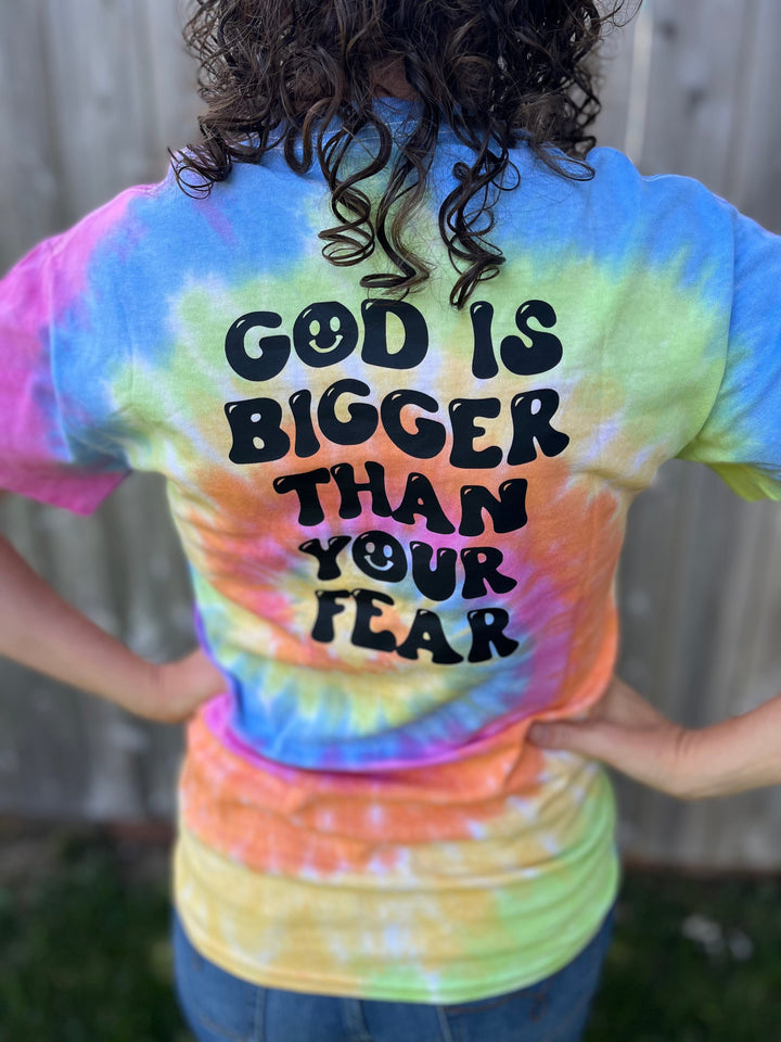 ellyandgrace CD100 God Is Bigger Than Your Fear Tie Dye Unisex Shirt