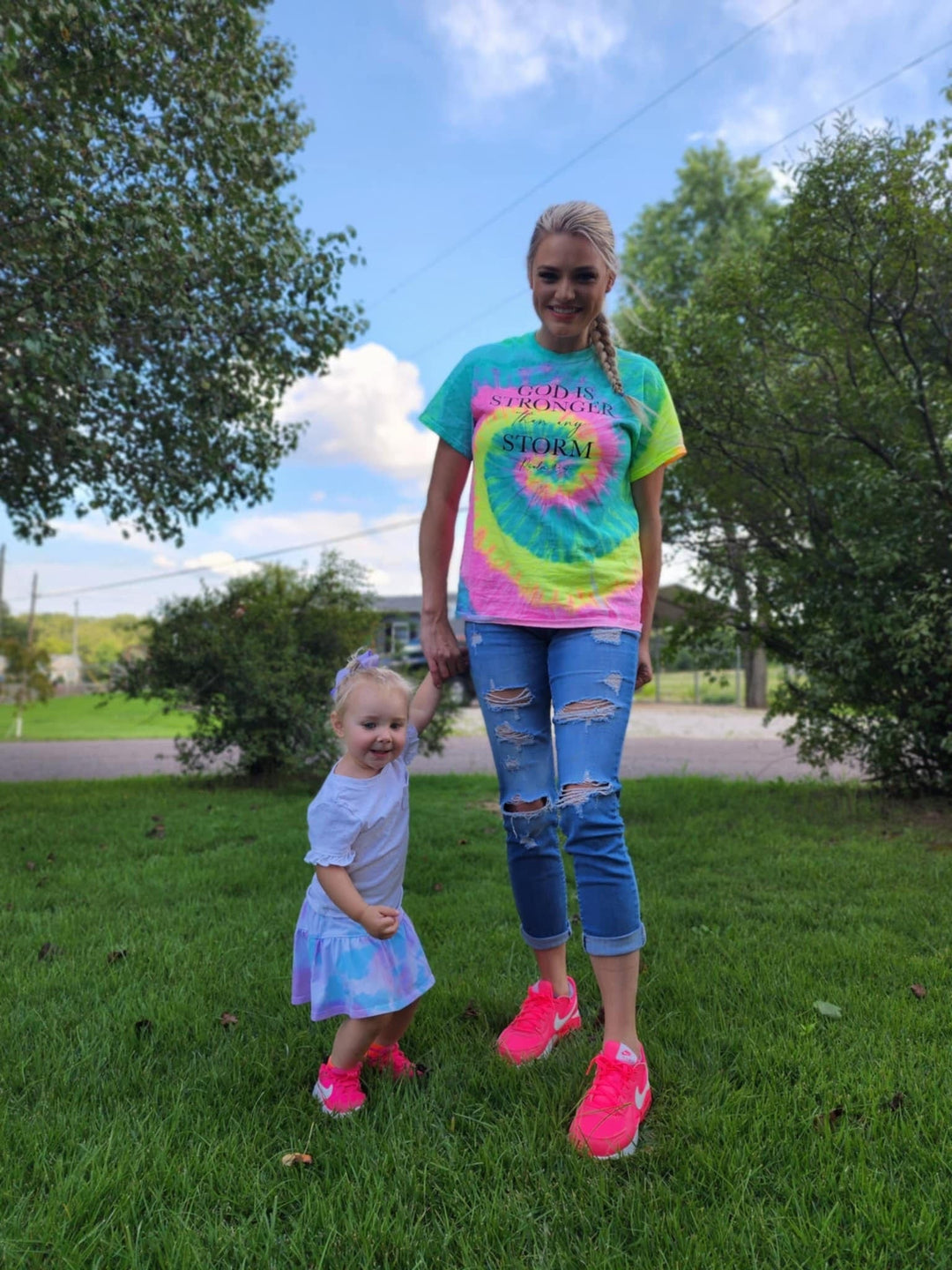 ellyandgrace CD100 God Is Stronger Than Any Storm Tie Dye Unisex Shirt