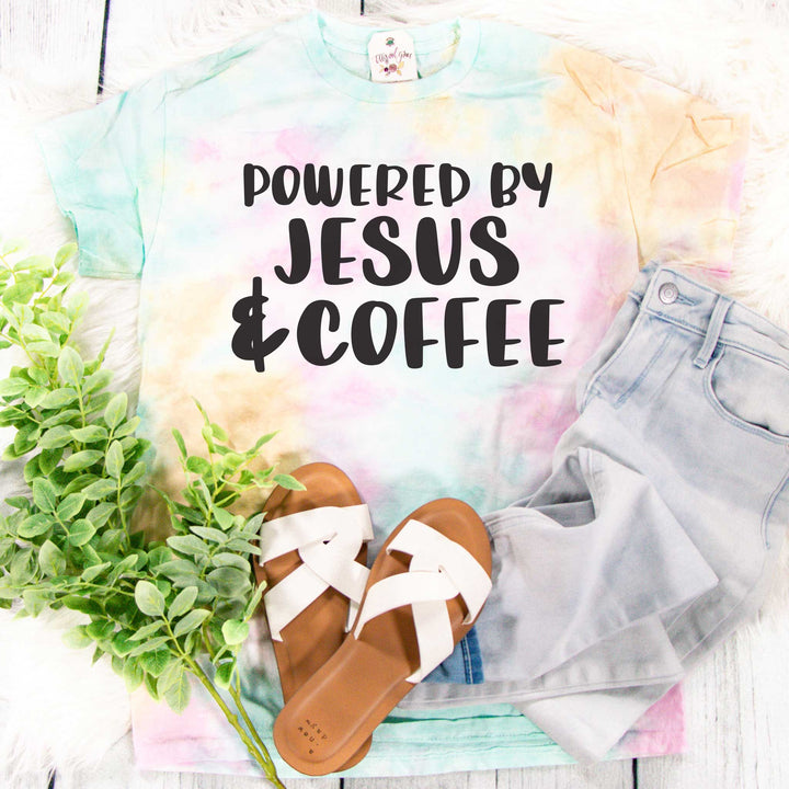 ellyandgrace CD100 Powered by Jesus and Coffee Tie Dye Unisex Shirt