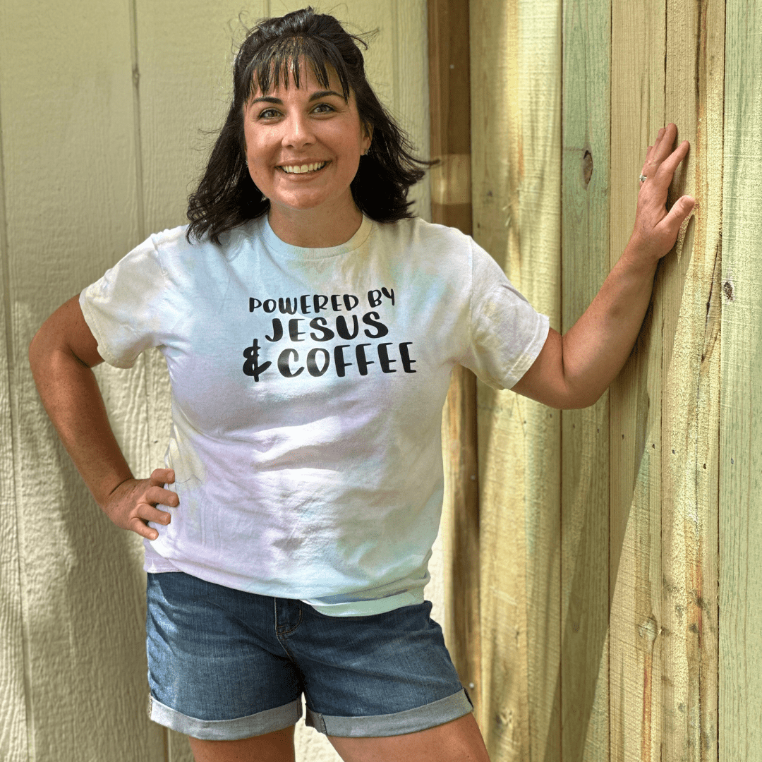 ellyandgrace CD100 Powered by Jesus and Coffee Tie Dye Unisex Shirt