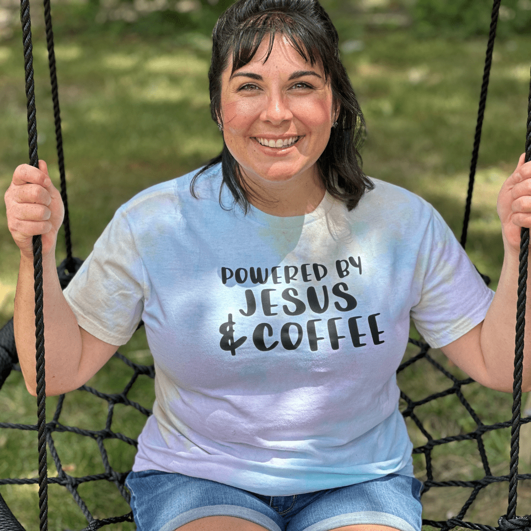 ellyandgrace CD100 Powered by Jesus and Coffee Tie Dye Unisex Shirt