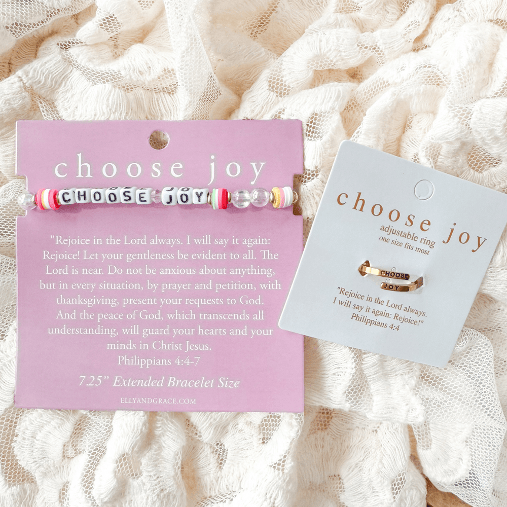 ellyandgrace "Choose Joy" Christian Bracelet + Ring Set (Large)