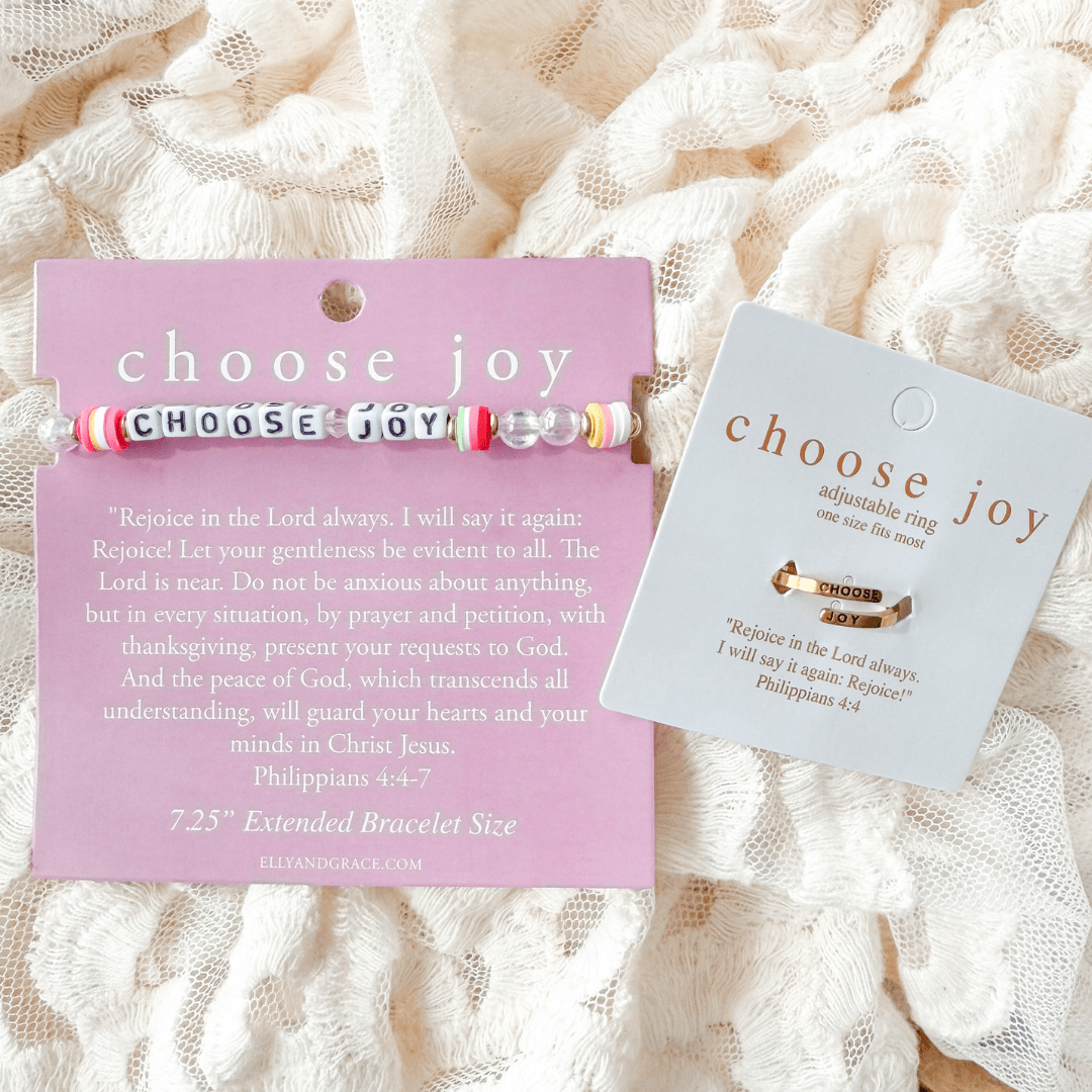ellyandgrace "Choose Joy" Christian Bracelet + Ring Set (Large)