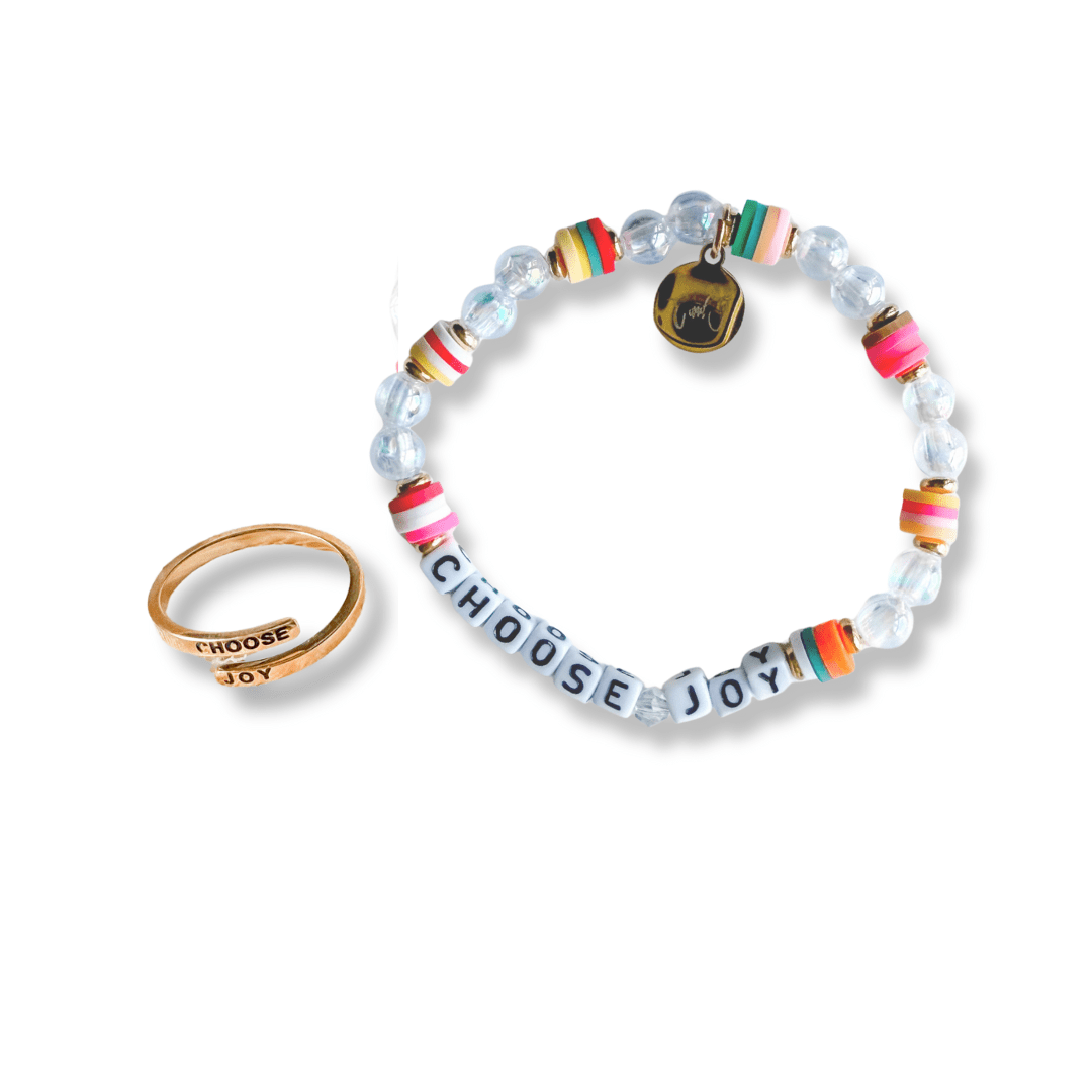 ellyandgrace "Choose Joy" Christian Bracelet + Ring Set (Large)
