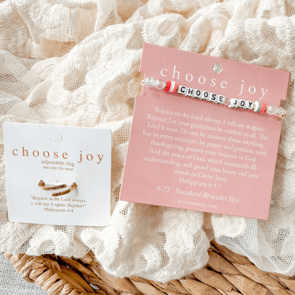 ellyandgrace "Choose Joy" Christian Bracelet + Ring Set (Small)