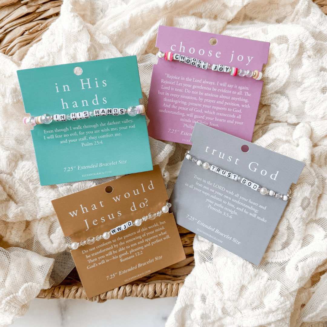ellyandgrace Christian Bead Bracelet Bundle (Large) - Set of 4 Inspirational Beaded Bracelets