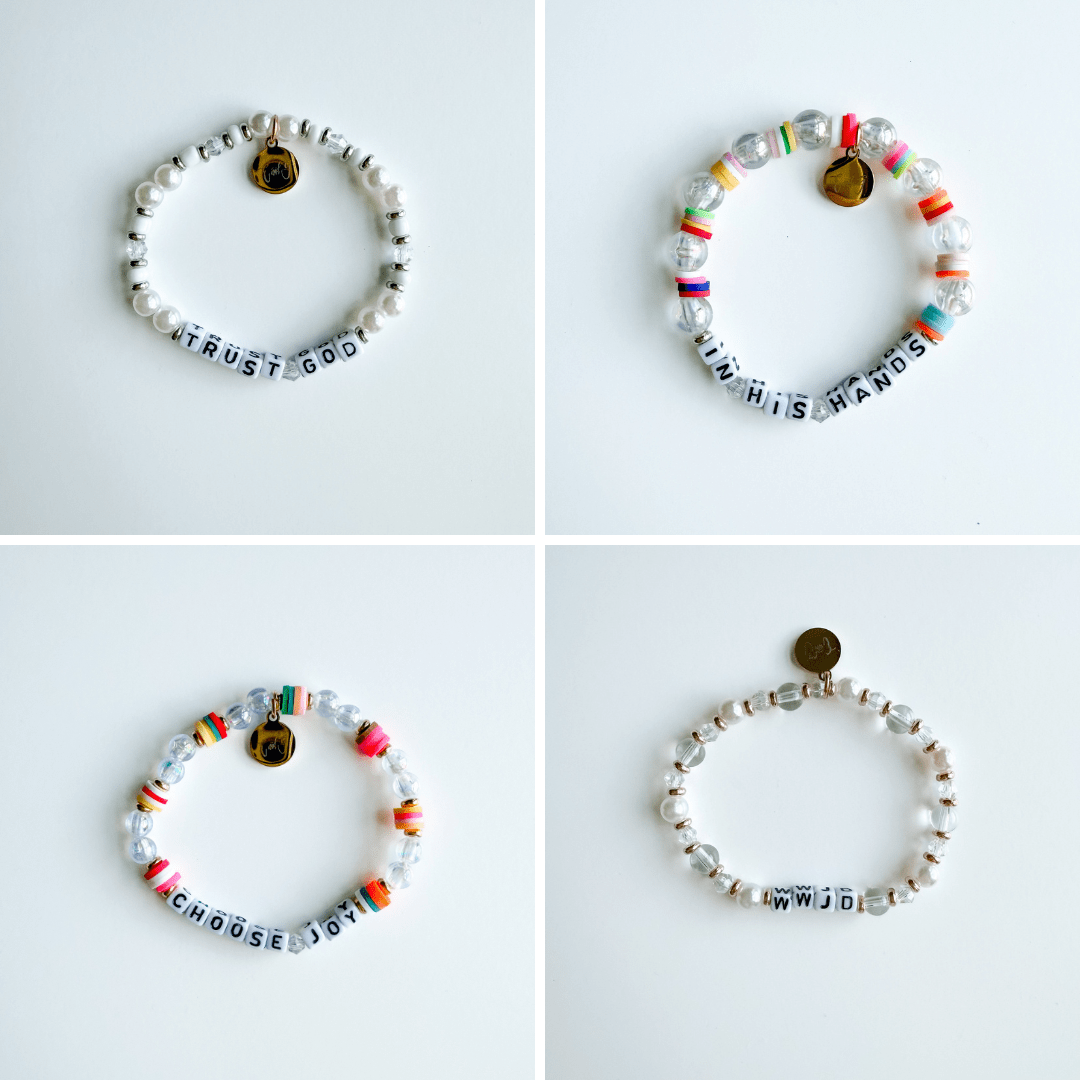 ellyandgrace Christian Bead Bracelet Bundle (Large) - Set of 4 Inspirational Beaded Bracelets