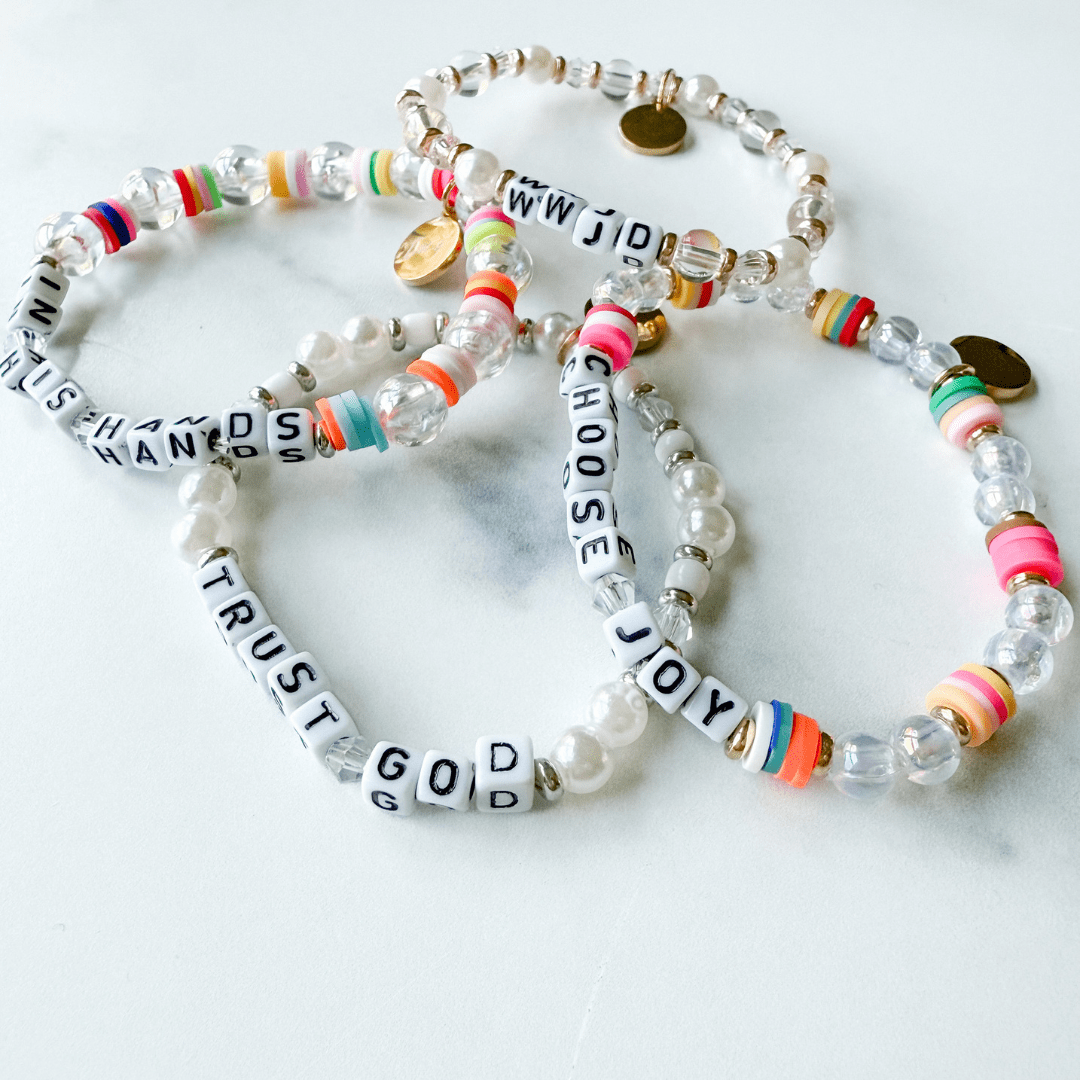ellyandgrace Christian Bead Bracelet Bundle (Large) - Set of 4 Inspirational Beaded Bracelets