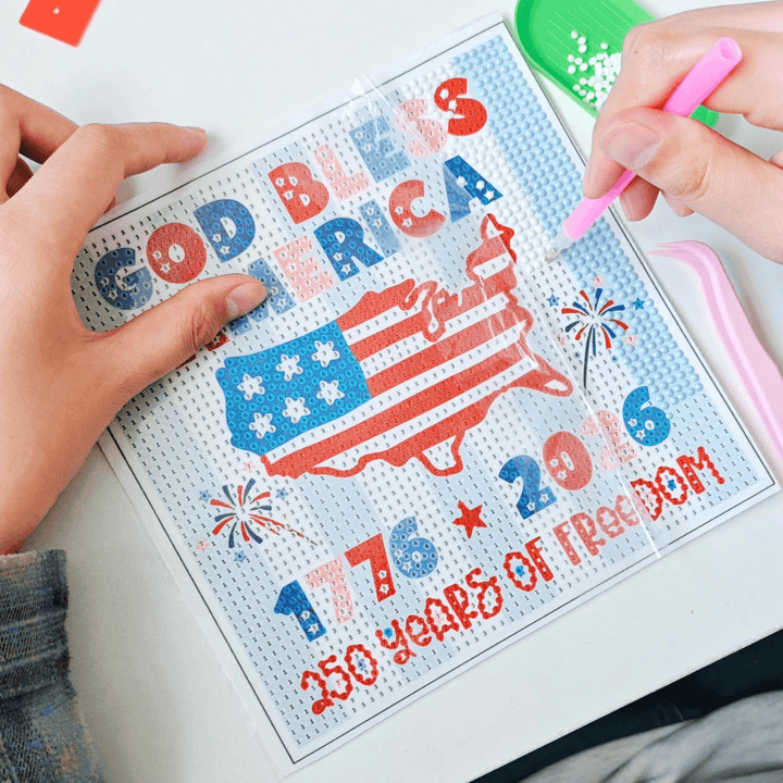 ellyandgrace Diamond Art Kit God Bless America 250 Years Diamond Art Kit