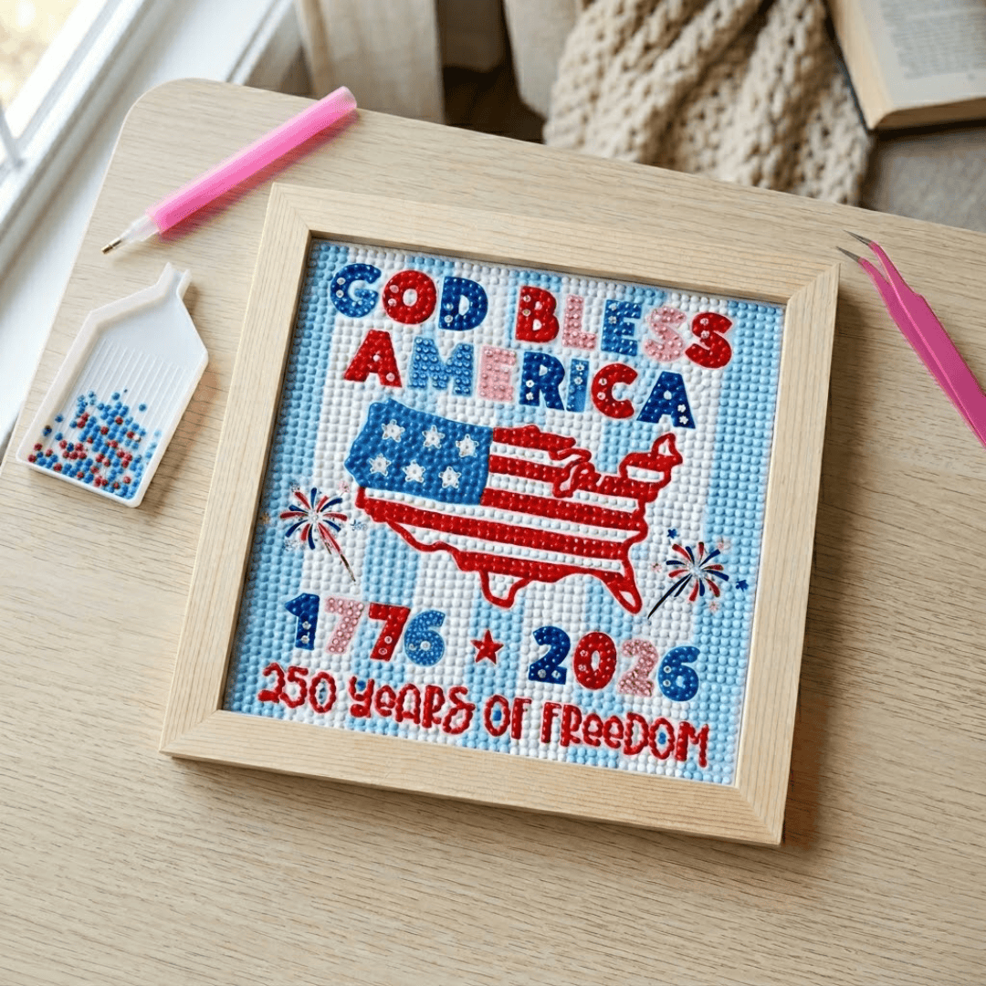 ellyandgrace Diamond Art Kit God Bless America 250 Years Diamond Art Kit