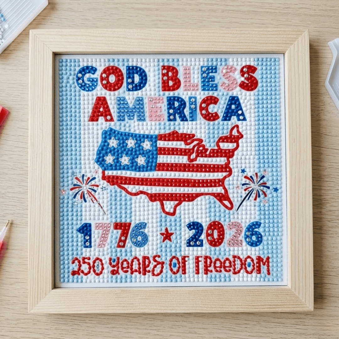 ellyandgrace Diamond Art Kit God Bless America 250 Years Diamond Art Kit