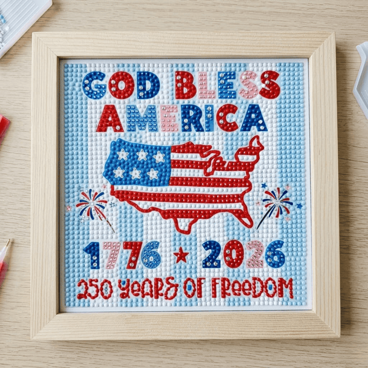 ellyandgrace Diamond Art Kit God Bless America 250 Years Diamond Art Kit