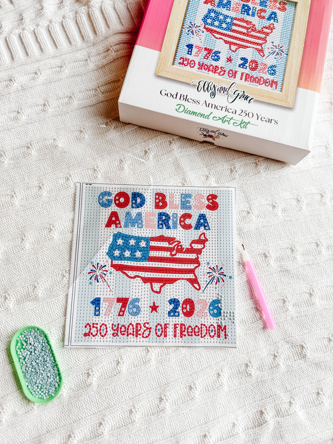 ellyandgrace Diamond Art Kit God Bless America 250 Years Diamond Art Kit