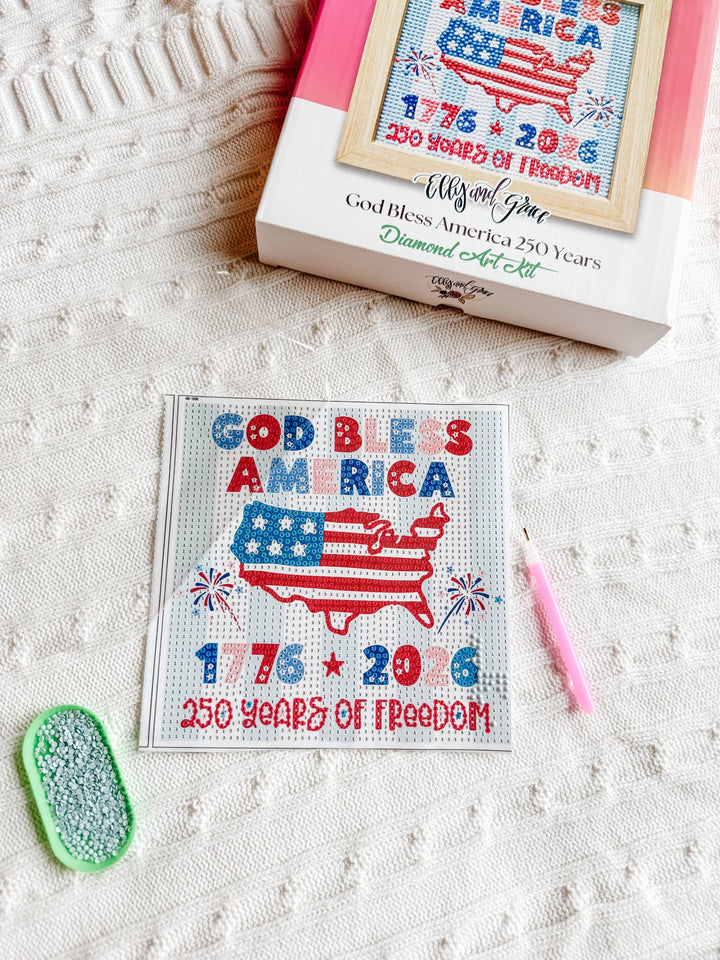 ellyandgrace Diamond Art Kit God Bless America 250 Years Diamond Art Kit
