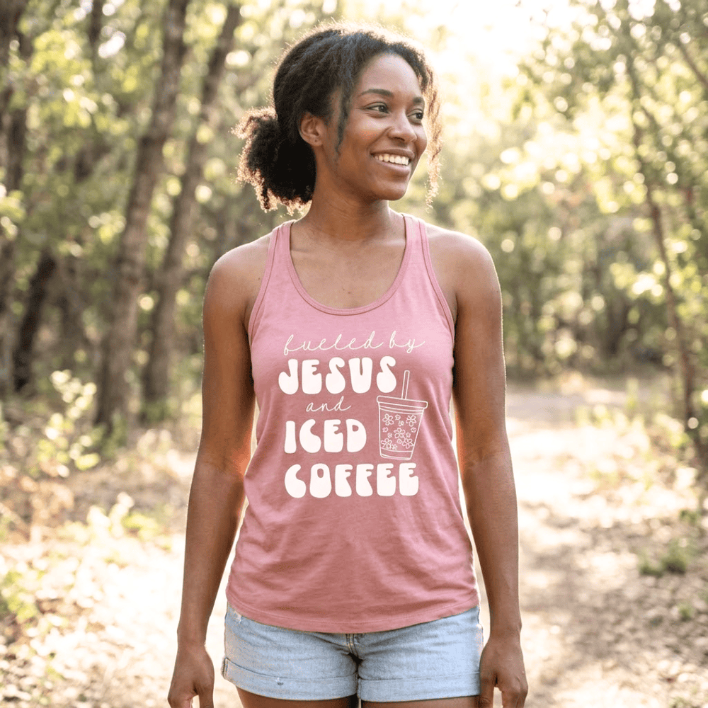 ellyandgrace DM138L Fueled By Jesus And Coffee Racerback Tank