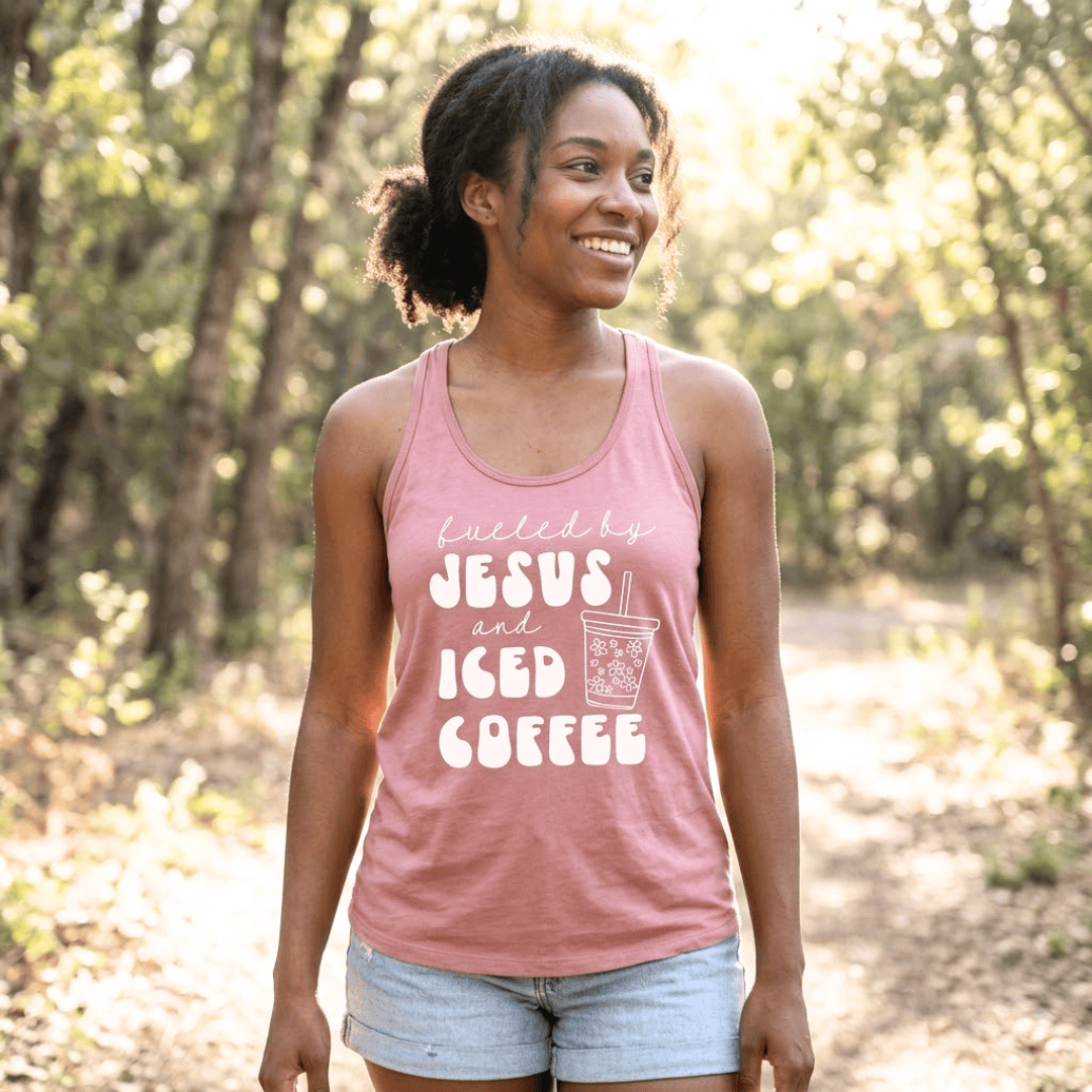 ellyandgrace DM138L Fueled By Jesus And Coffee Racerback Tank