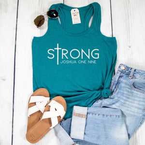 sTrong Joshua 1:9 Racerback Tank