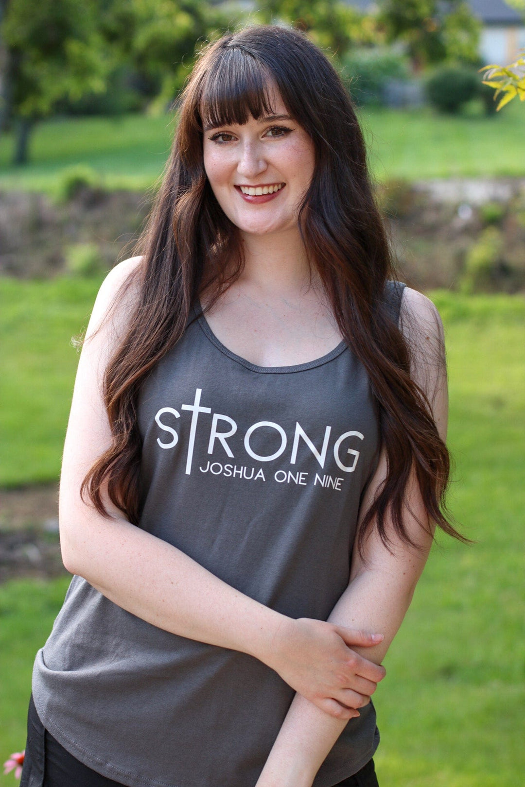 ellyandgrace DM138L sTrong Joshua 1:9 Racerback Tank