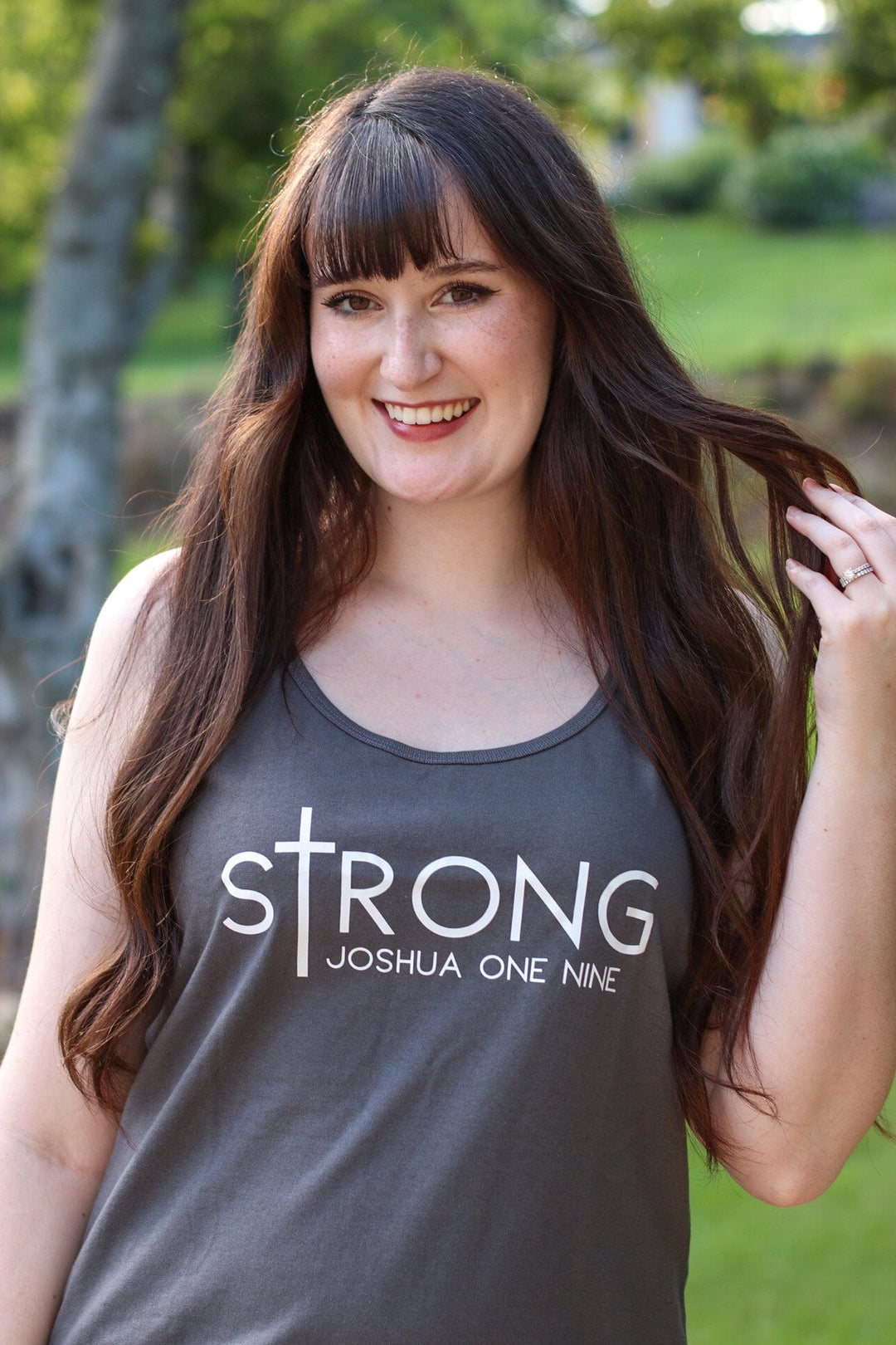 ellyandgrace DM138L sTrong Joshua 1:9 Racerback Tank