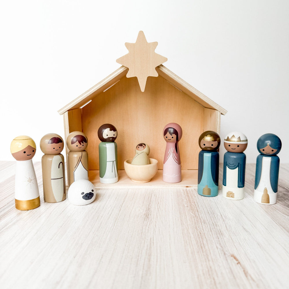 ellyandgrace Doll Christmas Wooden Nativity & Christian Baby Jesus Book Set