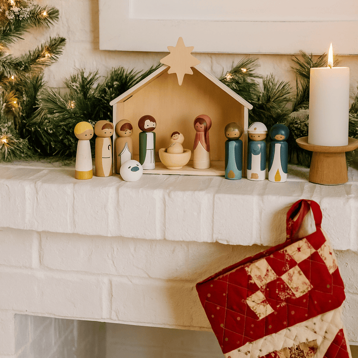 ellyandgrace Doll Christmas Wooden Nativity & Christian Baby Jesus Book Set