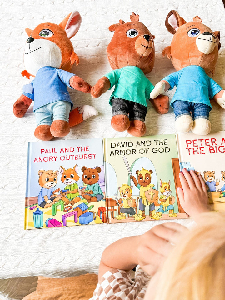 ellyandgrace Doll "David And The Armor Of God" Book + Animal Set