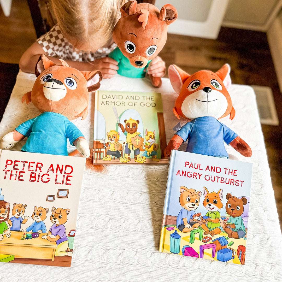 ellyandgrace Doll "David And The Armor Of God" Book + Animal Set