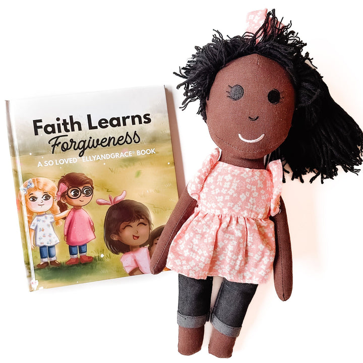ellyandgrace Doll "Faith Learns Forgiveness" Book + Linen Doll Set