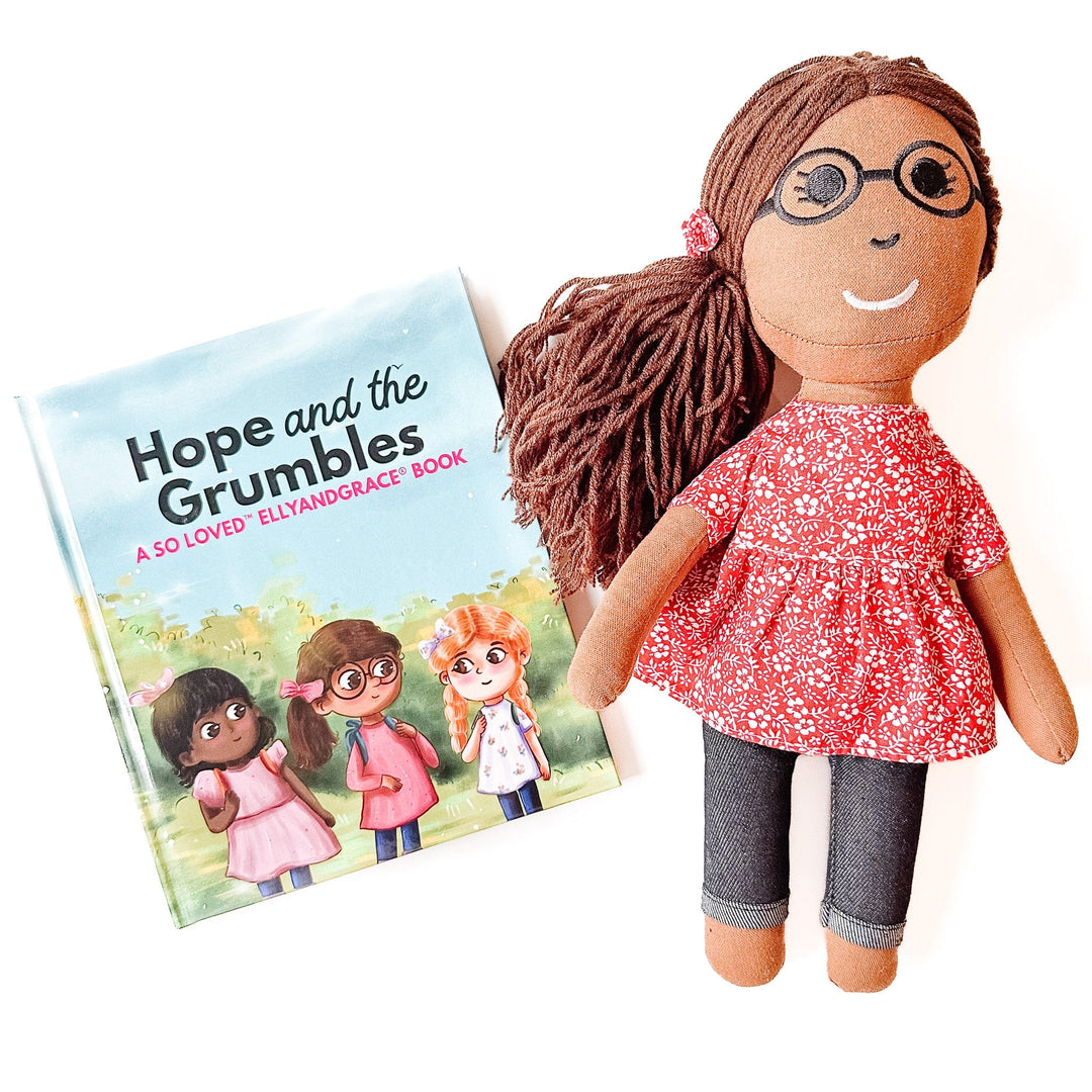 ellyandgrace Doll "Hope & the Grumbles" Book + Linen Doll Set