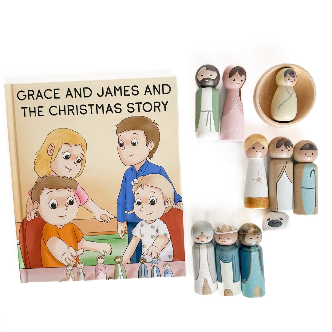 ellyandgrace Doll Wooden Nativity + Book Set