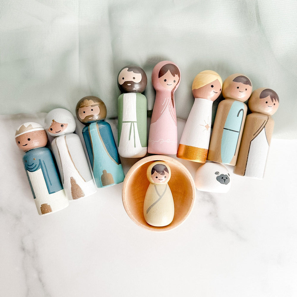 ellyandgrace Doll Wooden Nativity + Book Set