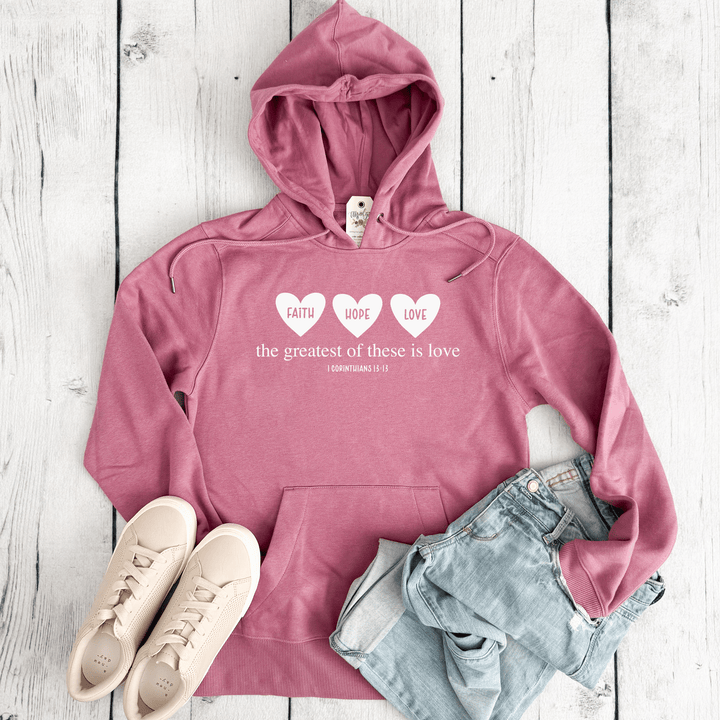 ellyandgrace DT1101 Faith Hope Love Hearts Classic Hoodie