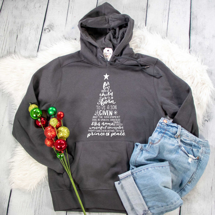ellyandgrace DT1101 Unisex Small / Charcoal For Unto Us Tree Classic Hoodie