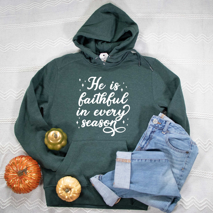 ellyandgrace DT1101 Unisex XS / Heather Forest Green He is Faithful in Every Season Classic Hoodie