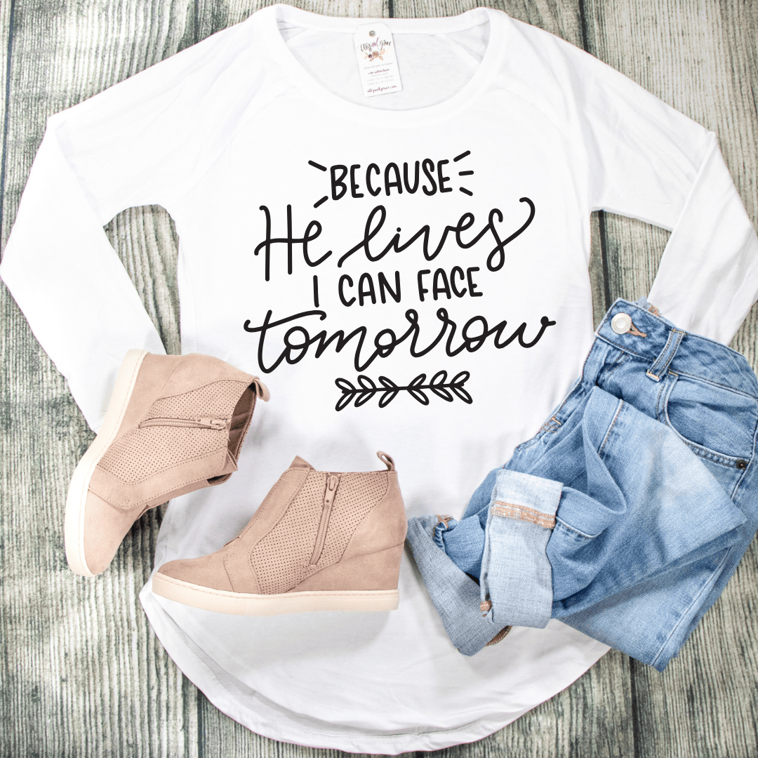 ellyandgrace DT132L Because He Lives Tunic Tee