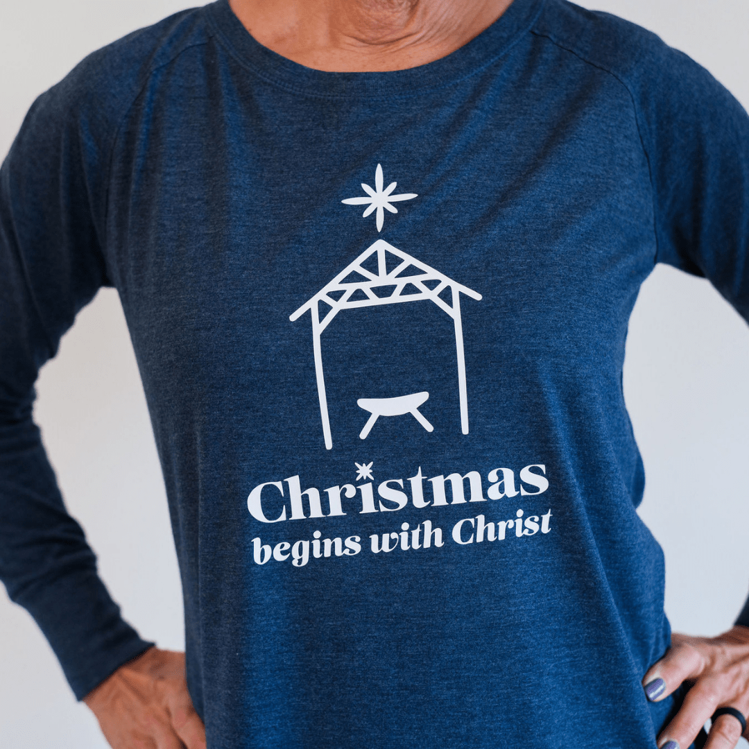 ellyandgrace DT132L Christmas Begins with Christ Tunic Tee