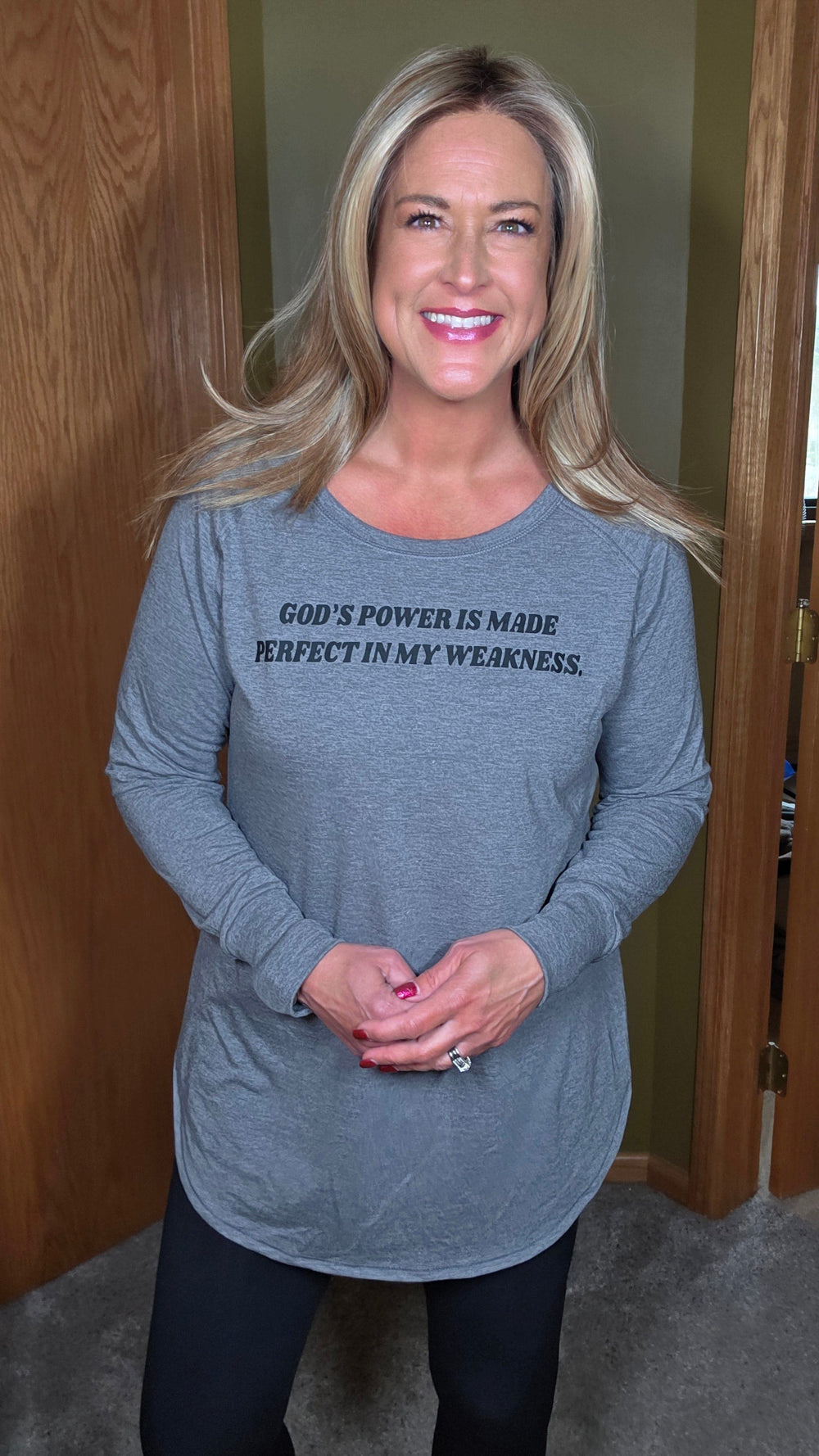 ellyandgrace DT132L God's Power Is Made Perfect Tunic Tee