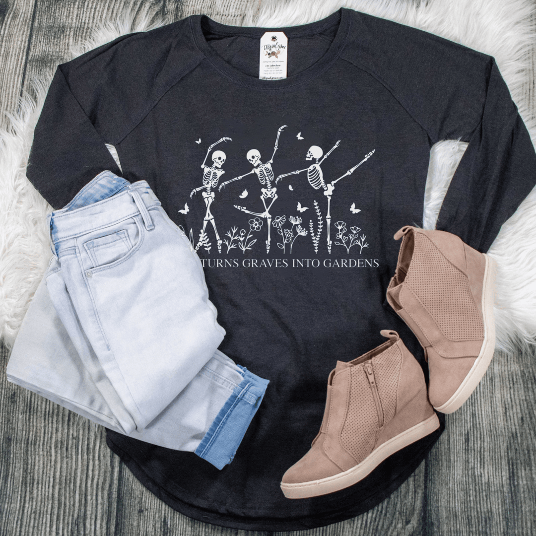 ellyandgrace DT132L God Turns Graves Into Gardens Tunic Tee