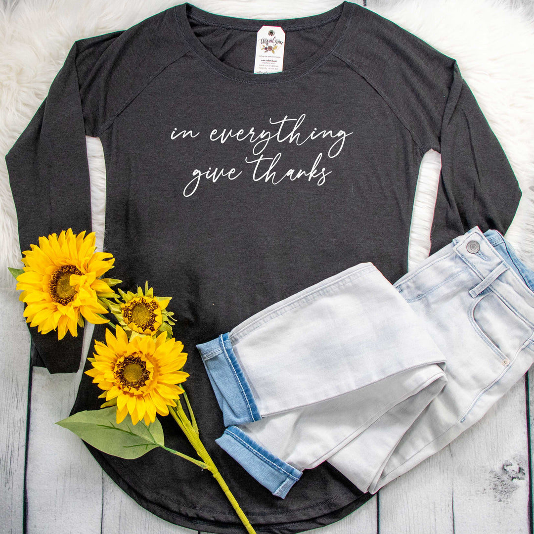 ellyandgrace DT132L Ladies XS / Black Frost In Everything Give Thanks Tunic Tee